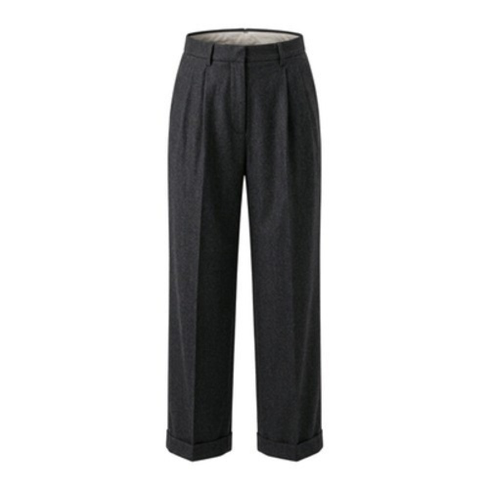Max Mara Pants Womens 25 Gray Wool Flannel Wide Leg Cuffed Lined Italy Work